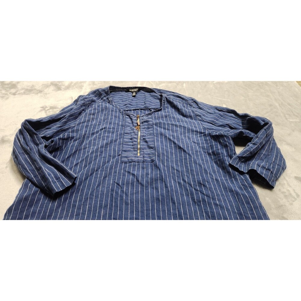 Ellen Tracy Women's Size XL Blue Striped 100% Linen Zip Up Shirt - Picture 2 of 10